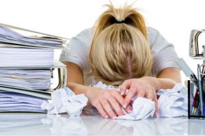 woman in office with burnout
